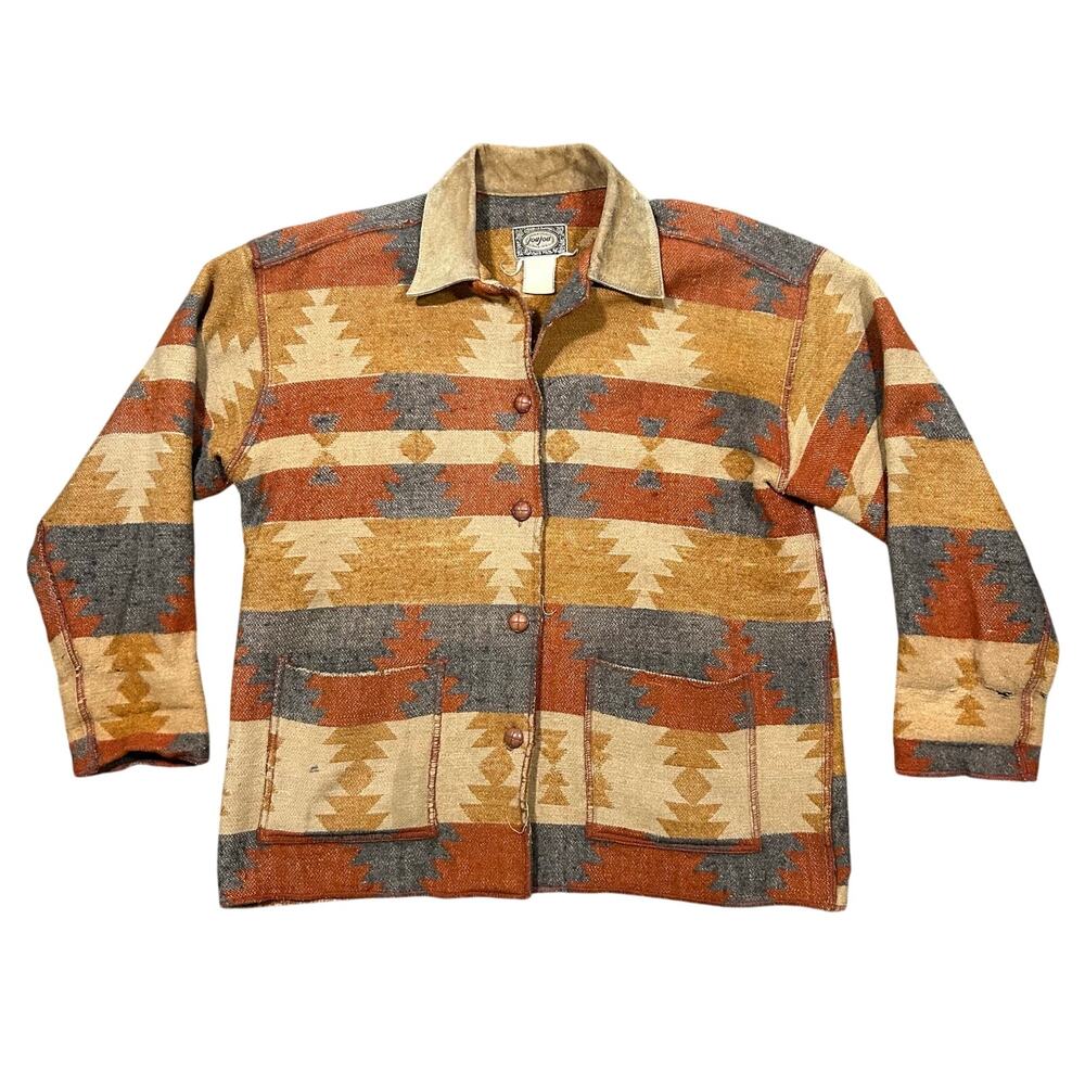 Vintage 1980s JouJou Southwestern Wool Jacket Size Mens Medium Aztec Shacket